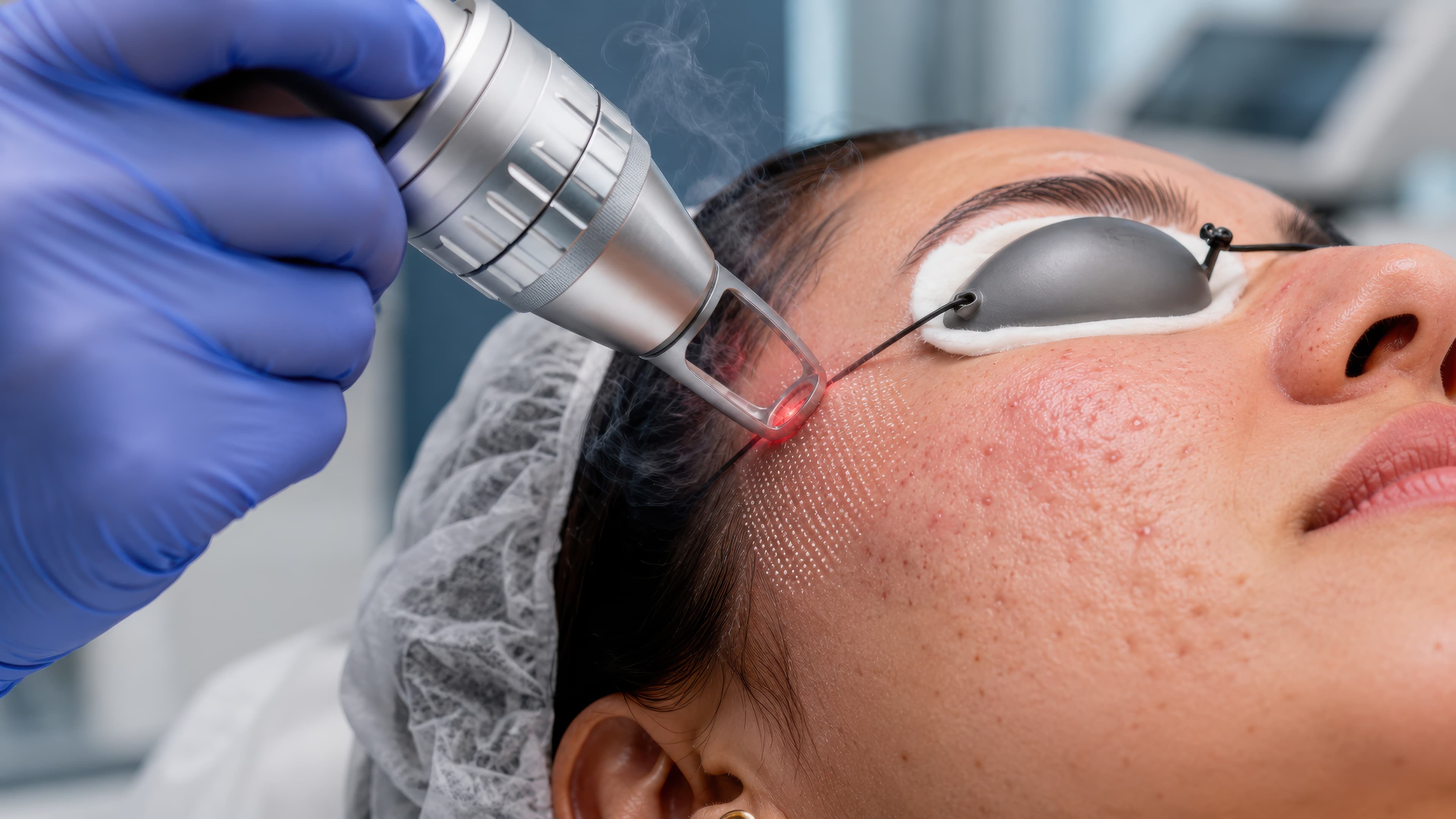 Fractional laser skin resurfacing performed with protective eye shields